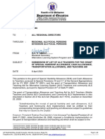 Memo 2021 046 SUBMISSION OF LIST OF ALS TEACHERS FOR THE GRANT OF SPECIAL HARDSHIP ALLOWANCE CASH ALLOWANCE TRANSPORTATION ALLOWANCE AND TEACHING AID