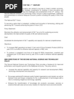 Malaysia'S S& T Policy For The 21: New Directions of The Second National Science and Technology