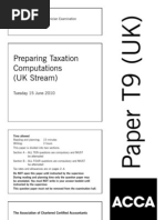 Preparing Taxation Computations (UK Stream) : Tuesday 15 June 2010