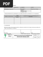 Formato de Solicitud de Elementos de Proteccion Personal Epp