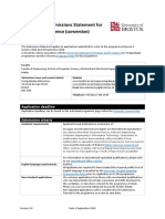 Postgraduate Admissions Statement For MSC Computer Science (Conversion)