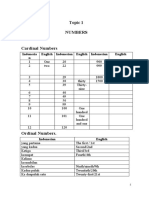 Topic 1 Numbers: Indonesia N English Indonesian English Indonesian English