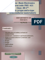 Course: Basic Electronics Course Code: PHY-421 Class: BS 1 Topic: P-Type and N-Type Semiconductor Materials