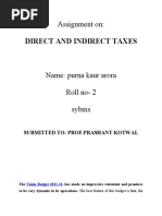 Direct and Indirect Taxes: Assignment On