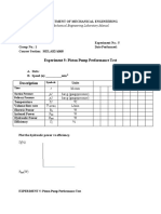 Experiment 5: Piston Pump Performance Test: Mechanical Engineering Laboratory Manual