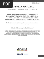 EL PUMA (Puma Concolor) EN LAS PAMPAS DE LA PROVINCIA DE BUENOS AIRES: UNA ACTUALIZACIÓN SOBRE DISTRIBUCIÓN GEOGRÁFICA Y CONFLICTO CON EL HOMBRE