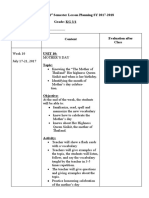 Subject: E F L 1 Semester Lesson Planning SY 2017-2018 Prepared By: Grade: KG 3/1 Approved By: - Week / Date Content Evaluation After Class