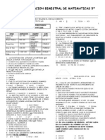 Tercera Evaluacion Bimestral de Matematicas