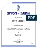 Practicing COVID-19 Preventive Measures in The Workplace - Certificate of Completion