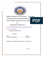 Federal Technical and Vocational Education and Training Institute Departement of Manufacturing Technology Management For Department of Pedagogy