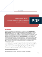 Exposé Sous Le Thème: Le Rôle de La Finance Dans L'économie Et Sa Relation Avec La Croissance