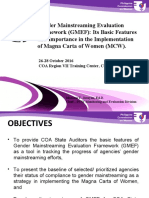 Gender Mainstreaming Evaluation Framework (GMEF) : Its Basic Features and Importance in The Implementation of Magna Carta of Women (MCW)