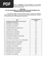 Decision On The Assignment of Unique Identification Numbers For Payment Service Providers