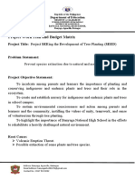 Project Work Plan and Budget Matrix: Project Title: Project Seeing The Development of Tree Planting (Seed)