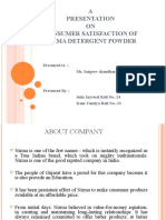 A Presentation ON Consumer Satisfaction of Nirma Detergent Powder