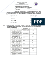 Summative Test in Math 8 Linear Inequalities in Two Variables