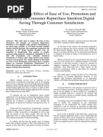 Analysis of The Effect of Ease of Use, Promotion and Security On Consumer Repurchase Intention Digital Saving Through Customer Satisfaction