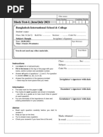 Mock Test-1, June/July 2021: Bangladesh International School & College