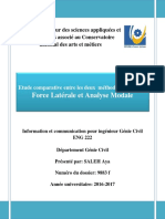 Etude Comparative Entre Les Deux Méthodes Sismiques Force Latérale Et Analyse Modale