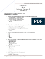 Assignment 2 MCQ Industrial Pharmacy-II (BP702TT)