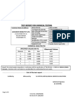 Test Report For Chemical Testing: Accurate Rings PVT - LTD