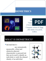 Biometrics: Submitted By: Vinay Kumar Gupta 0700410088, 4 Year Computer Science & Engg., Fet Rbs College, Agra