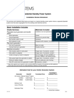 Residential Standby Power System: Installation Review Worksheet