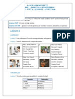 Lesson B: Languages Institute English I - Industrial Engineering Week 2-Unit 1 - Session 2 - August 13Th