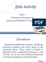 English Activity: Topic:-Important Literatures of Jammu and Kashmir & Tamil Nadu