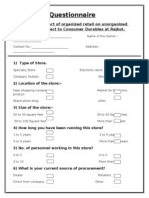 Questionnaire: A Study On Impact of Organized Retail On Unorganized Retail With Respect To Consumer Durables at Rajkot