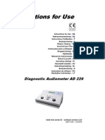 Instructions For Use: Diagnostic Audiometer AD 226