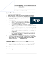 Parental Consent Form For Child Participation in Research