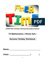 F4 Mathematics (Whole Syll.) : CUHK FAA Thomas Cheung Secondary School