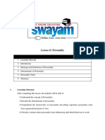 Lesson-12: Personality: 1. Learning Outcome