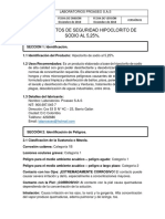 FDS Hipoclorito de Sodio Al 5,25%