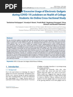 Effects of Excessive Usage of Electronic Gadgets During COVID-19 Lockdown On Health of College Students: An Online Cross-Sectional Study