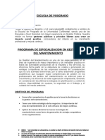 Programa de Especializacion en Gesttion Del Mantenimiento