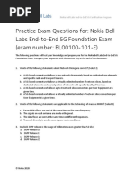 Practice Exam Questions For: Nokia Bell Labs End-to-End 5G Foundation Exam (Exam Number: BL00100-101-E)