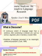 Discourse Analysis: An Approach To Language Research: Speaker: Zesa S. Mino, PH.D