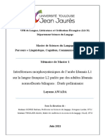 AWADA Layana-M1 Interférences Morphosyntaxiques de L'arabe Libanais L1 Sur La Langue Française L2 Parlée Par Des Adultes Libanais Normofluents Bilingues Étude Préliminaire