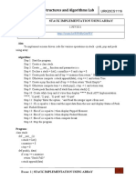 20CS2013 L-Data Structures and Algorithms Lab Ex. No. 1: Stack Implementation Using Array