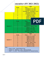 Dates To Remember (SY 2021-2022) : Week Date