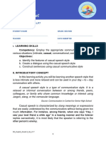 ENGLISH-Grade 9-Q1-LP7: - Learning Skills Competency: Employ The Appropriate Communicative Styles For Objectives