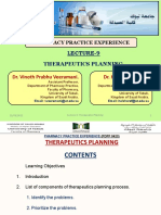 Lecture-9 Therapeutics Planning: Pharmacy Practice Experience