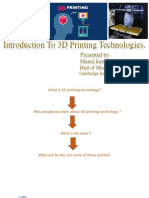 Introduction To 3D Printing Technologies.: Presented By: Manoj Kumar.m