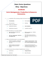 ECON365 Farm Management, Production & Resource Economics.: Multiple Choice Questions MCQ.-Objectives