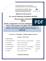 Etude Comparative de Trois Techniques de Séchage (Étuve, Microonde Et Air Libre) Des Feuilles de Laurier en Terme de Qualité Phytochimique Et Minérale