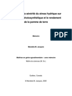 Impacts de La Sévérité Du Stress Hydrique Sur La Réponse Photosynthétique Et Le Rendement de La Pomme de Terre