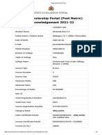 State Scholarship Portal (Post Matric) Acknowledgement 2021-22