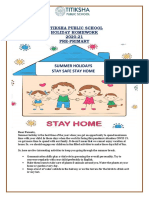 Summer Holidays Stay Safe Stay Home: Titiksha Public School Holiday Homework 2020-21 Pre-Primary